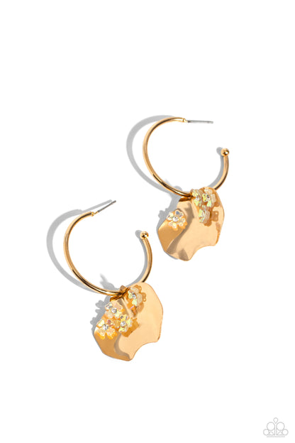 Paparazzi Accessories-Majestic Mermaid Gold Iridescent Flower Earrings