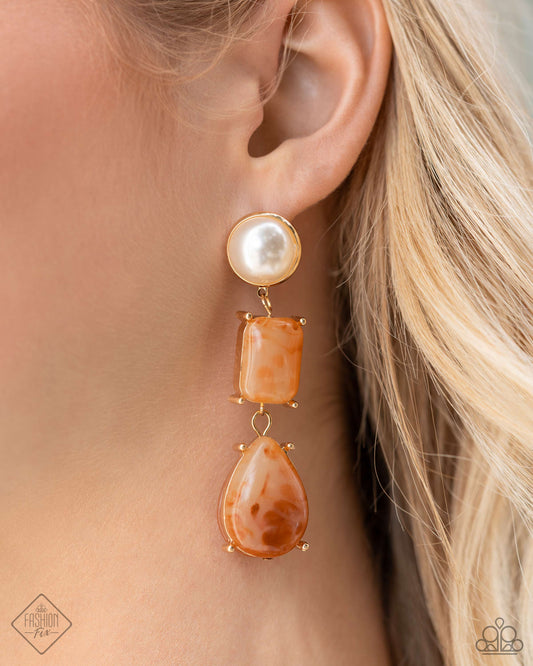 Paparazzi Accessories-Marbled Masterpiece Orange Marbled Bead Earrings