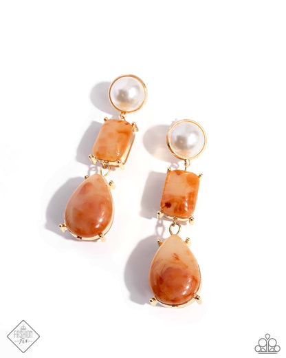 Paparazzi Accessories-Marbled Masterpiece Orange Marbled Bead Earrings