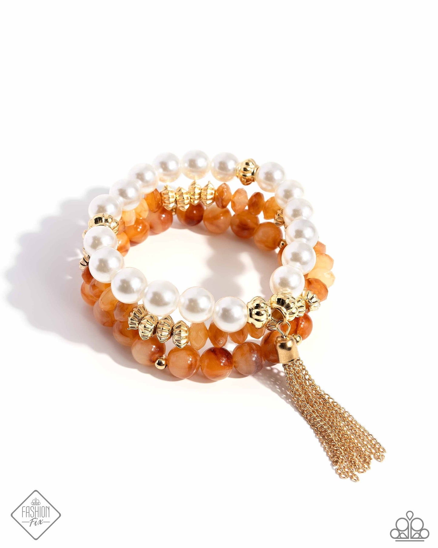 Paparazzi Accessories-Marbled Mirage Orange Glossy Gold Bead FF Bracelet