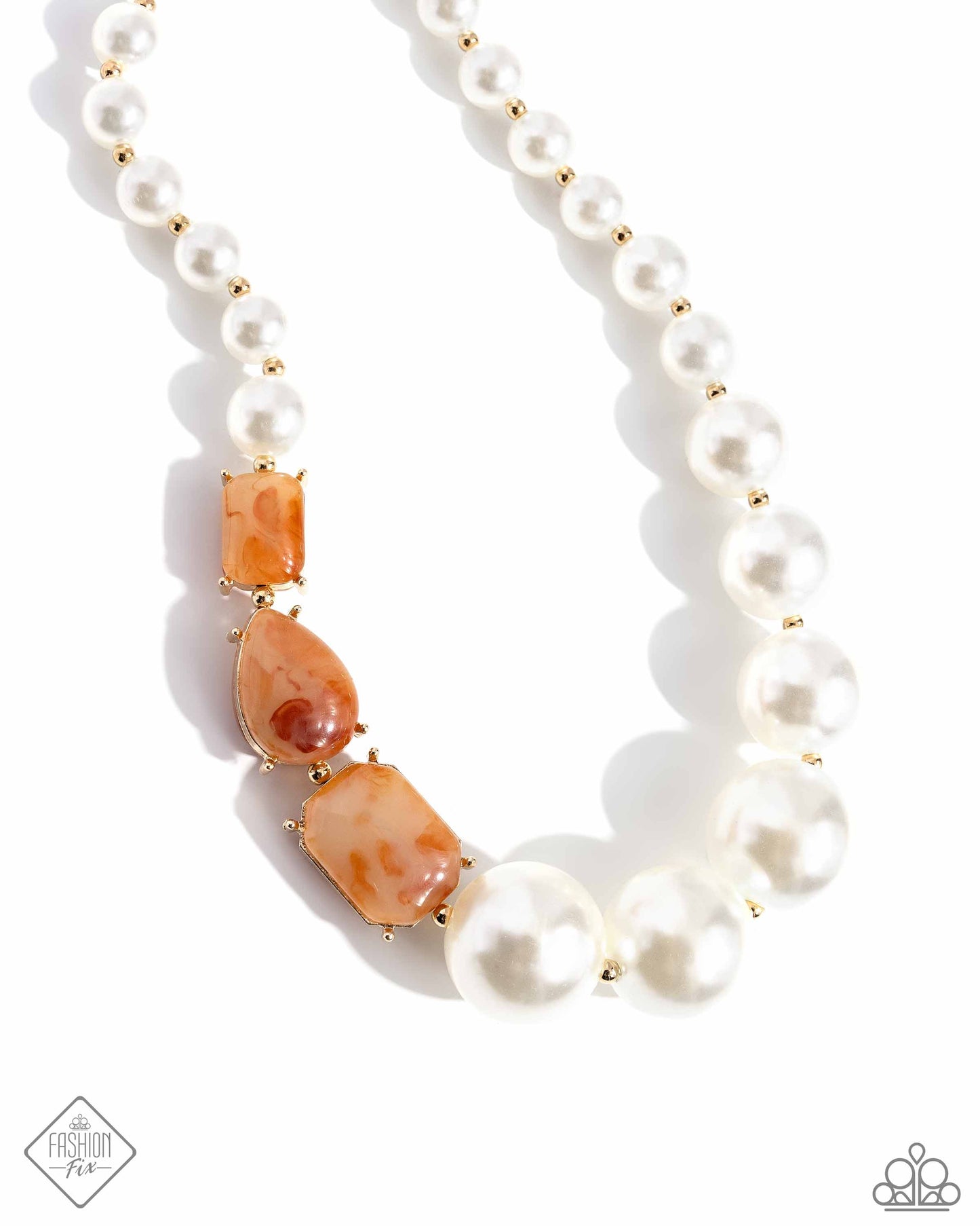 Paparazzi Accessories-Marbled Moment Orange FF Gold Bead Necklace Set
