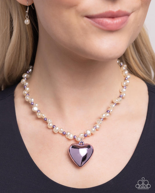 Paparazzi Accessories-Mermaid Model Purple Heart White Pearl Necklace Set