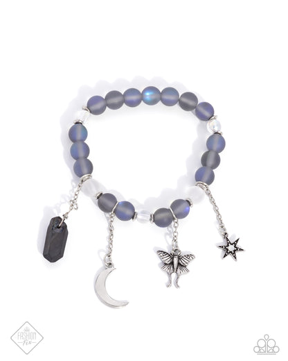 Paparazzi Accessories-Moth Maestro Blue Hematite FF Charm Bracelet