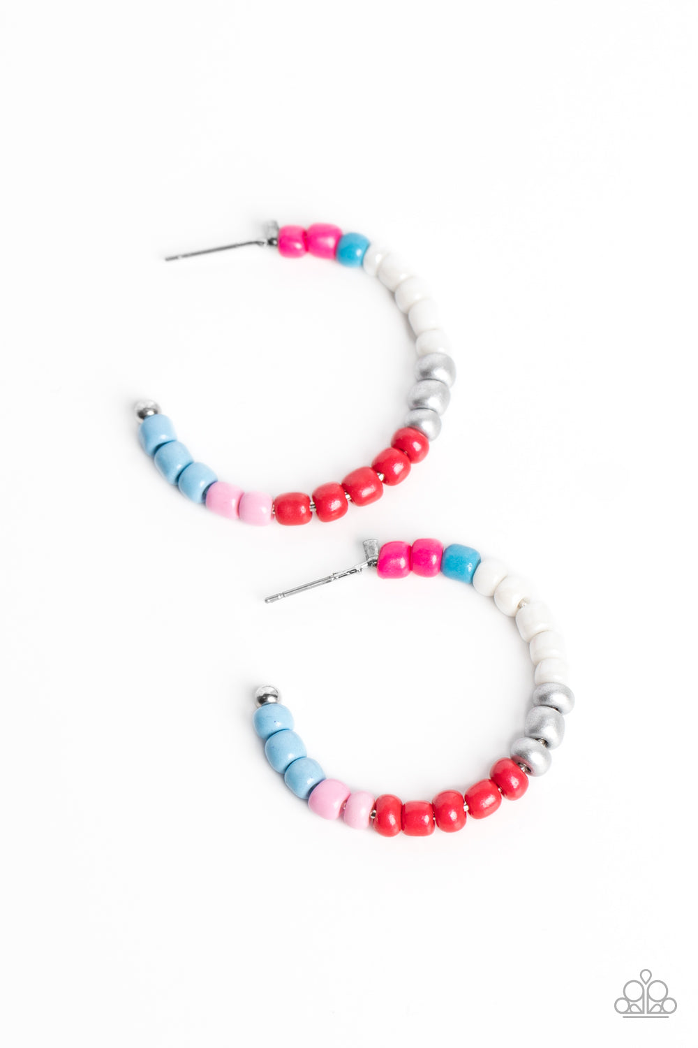 Paparazzi Accessories-Multicolored Mambo Pink Seed Bead Hoop Earrings