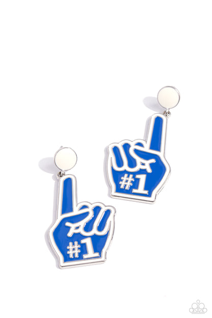 Paparazzi Accessories-My Number One Blue Fan Pointer-Finger Earrings