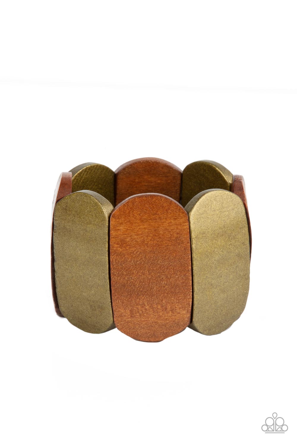 Paparazzi Accessories-Natural Nirvana Brassy Wooden Panel Bracelet