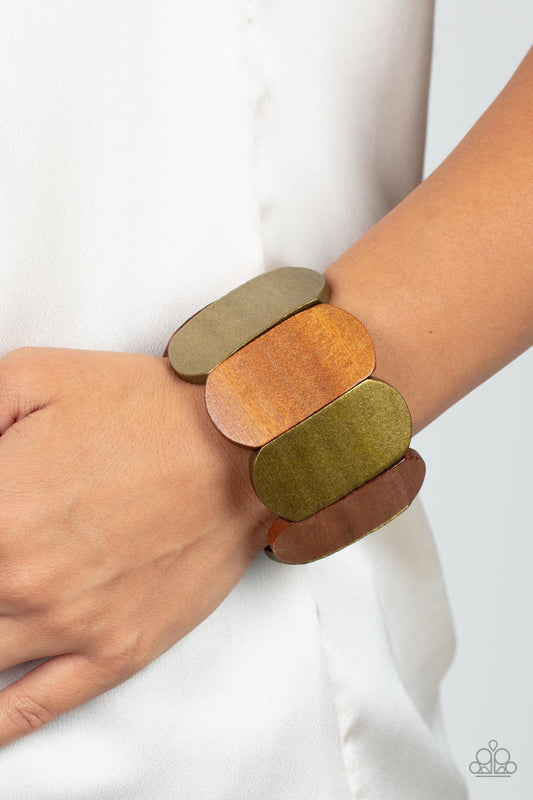 Paparazzi Accessories-Natural Nirvana Brassy Wooden Panel Bracelet