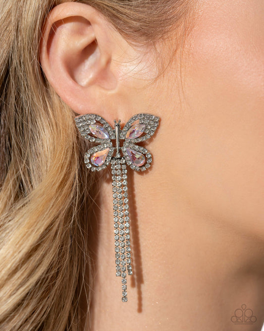 Paparazzi Accessories-Next SOAR Pink UV LOTP Butterfly Earrings