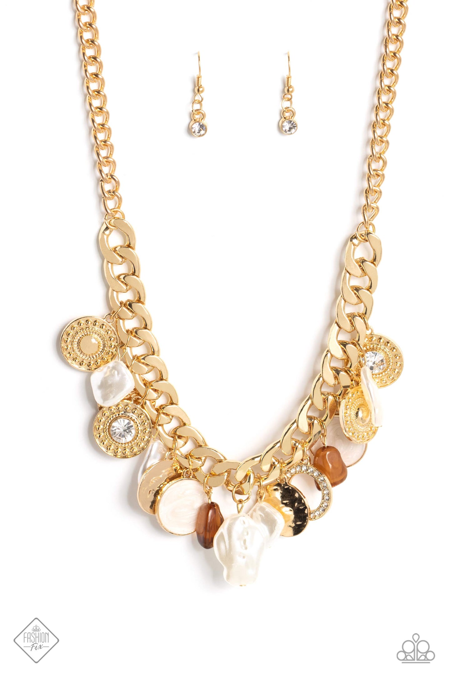 Paparazzi Accessories-Now SEA Here Gold Charm August FF Necklace Set