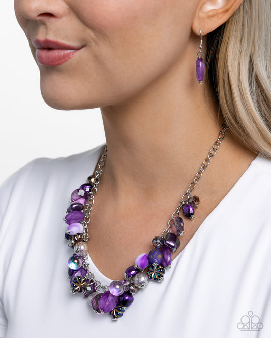 Paparazzi Accessories-Offbeat Ofrenda Purple Oil Spill Bead Necklace Set