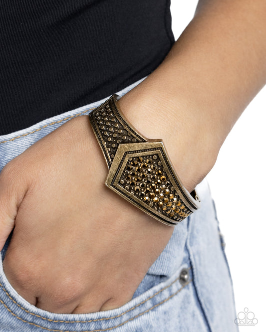 Paparazzi Accessories-Order Of The Arrow Brass Stud Rhinestone Bracelet