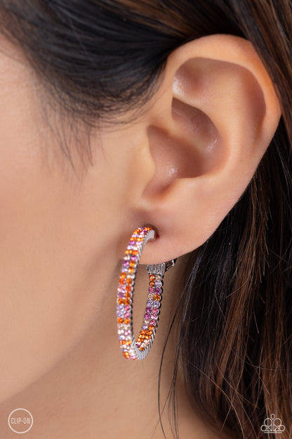 Paparazzi Accessories-Outstanding Ombre' Orange Dazzling Hoop Earrings