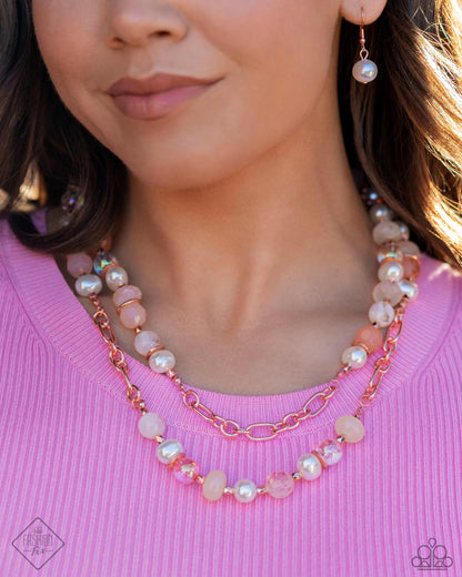 Paparazzi Accessories-Crack Dawn Copper Acrylic Bead Necklace Set