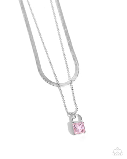 Paparazzi Accessories-Padlock Possession Pink Herringbone Necklace Set