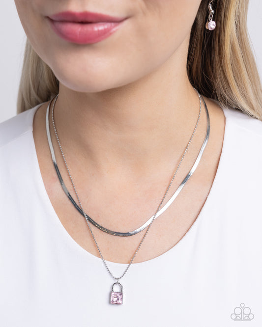 Paparazzi Accessories-Padlock Possession Pink Herringbone Necklace Set