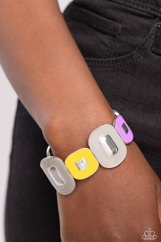 Paparazzi Accessories-Painted Pairing Silver Geometric Frame Bracelet