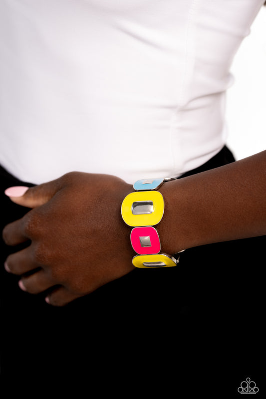 Paparazzi Accessories-Painted Pairing Yellow Round/Square Bracelet