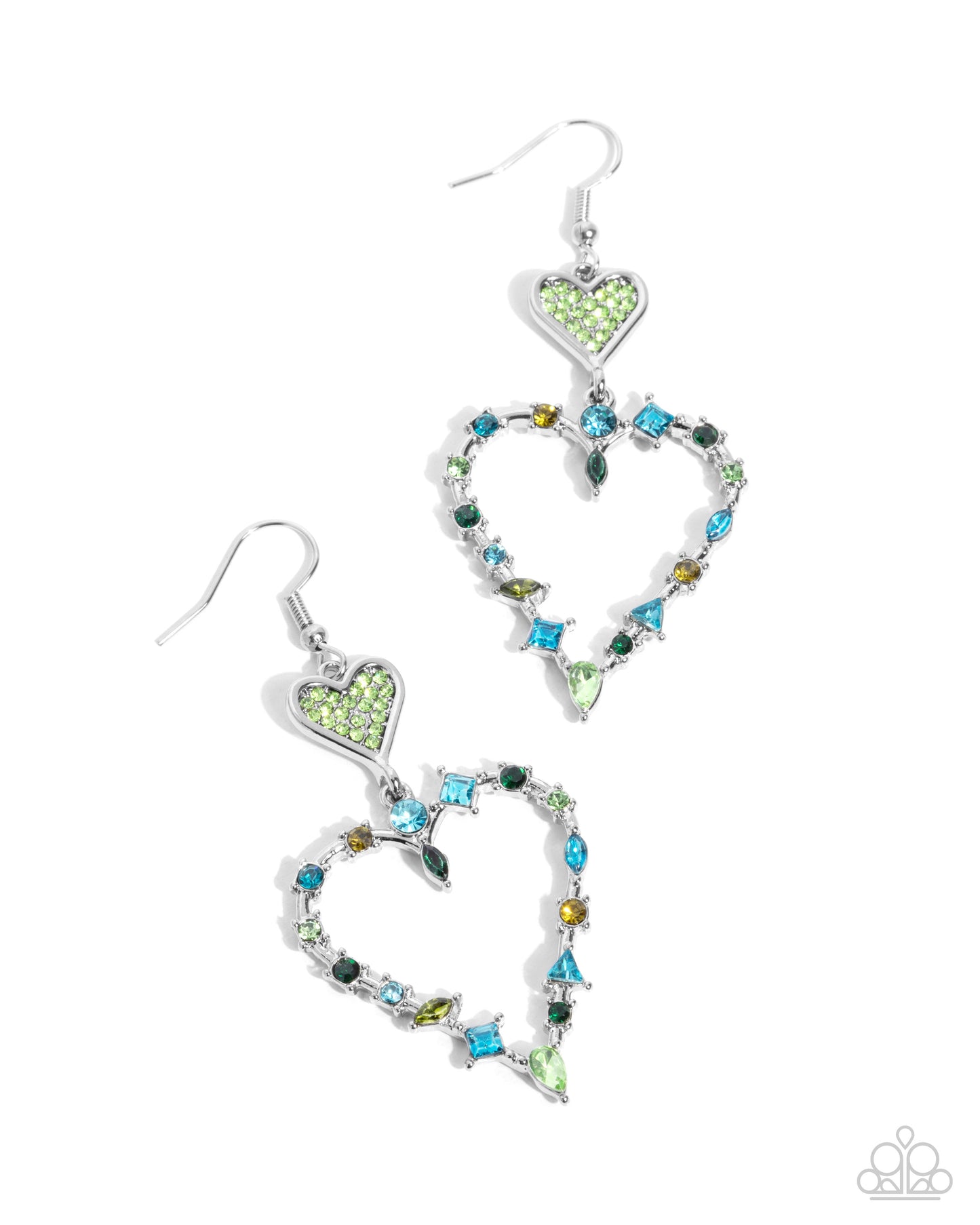 Paparazzi Accessories-Parallel Passion Green Dainty Rhinestone Earrings