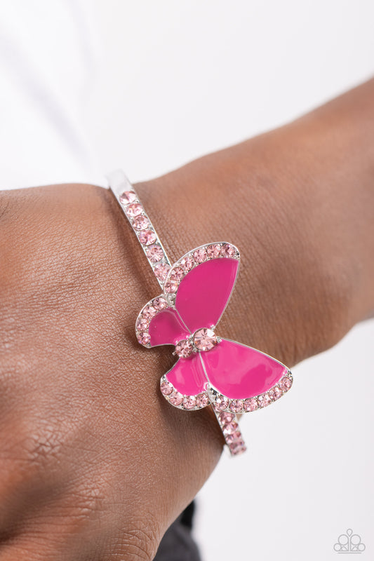 Paparazzi Accessories-Particularly Painted Pink Butterfly Cuff Bracelet