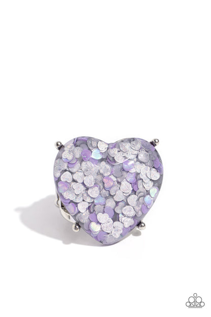 Paparazzi Accessories-Patterned Promenade Silver Heart Iridescent Ring