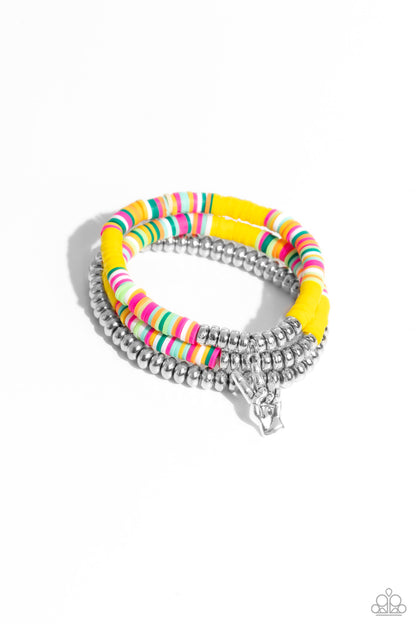Paparazzi Accessories-Peaceful Potential Yellow Rubber Disc Bracelet