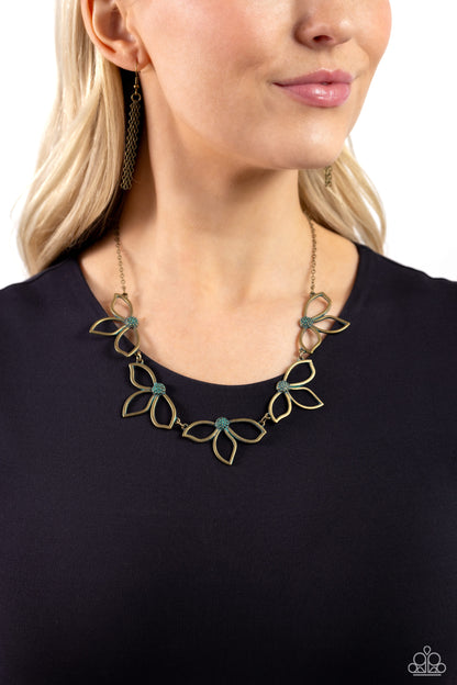 Paparazzi Accessories-Petal Pageantry Brass Dainty Petal Necklace Set