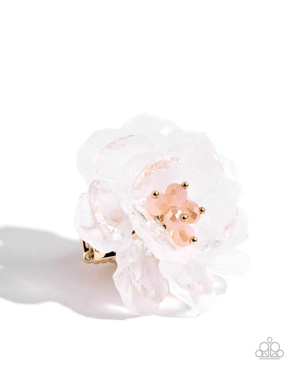 Paparazzi Accessories-Petal Privilege White Acrylic Peachy LOTP Ring