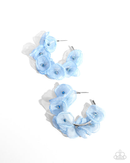 Paparazzi Accessories-Petaled Pageant Blue Chiffon Flower Hoop Earrings