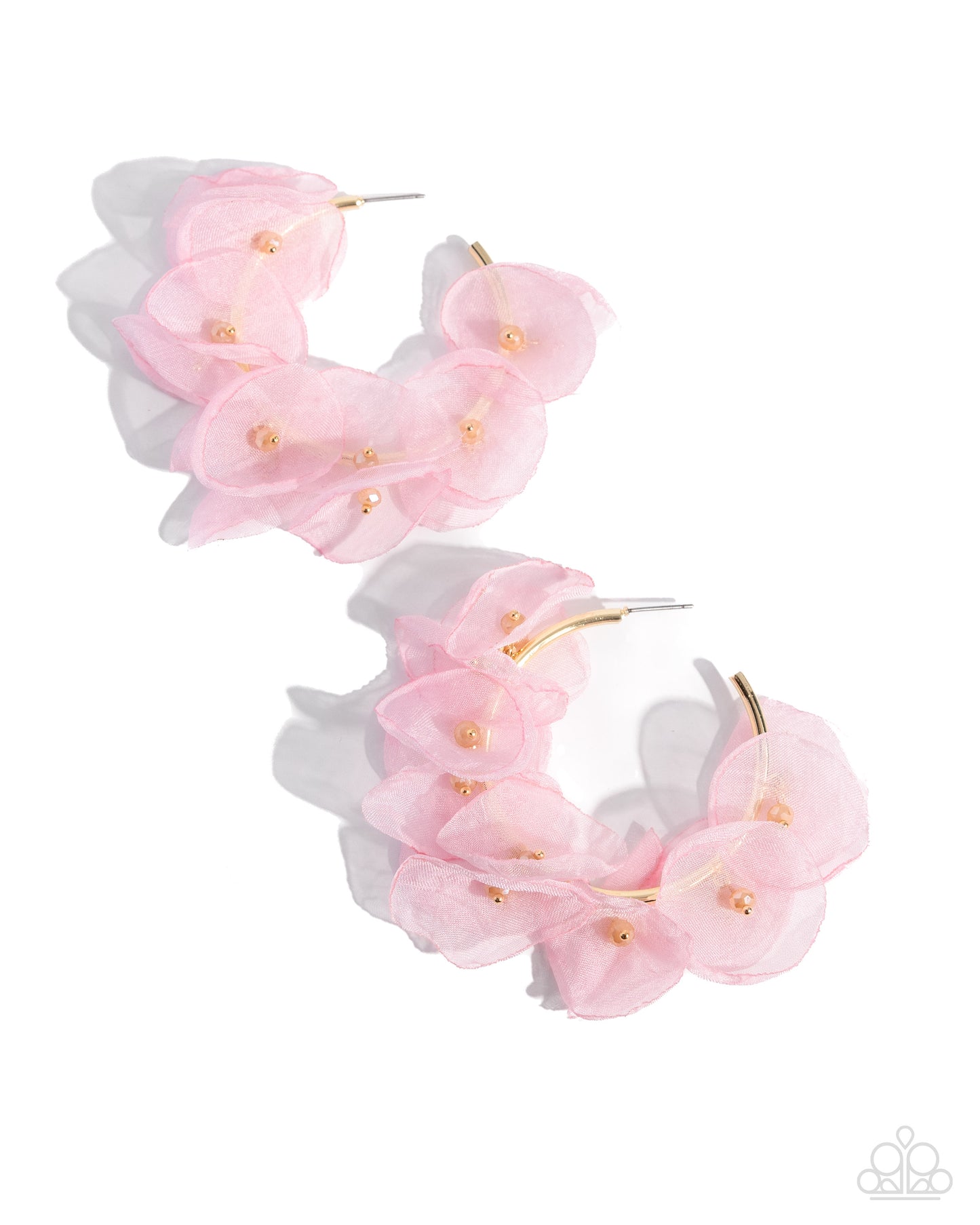 Paparazzi Accessories-Petaled Pageant Pink Chiffon Gold Hoop Earrings