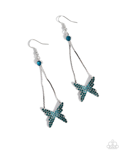Paparazzi Accessories-Pick A FLIGHT Blue Zircon Butterfly Lure Earrings