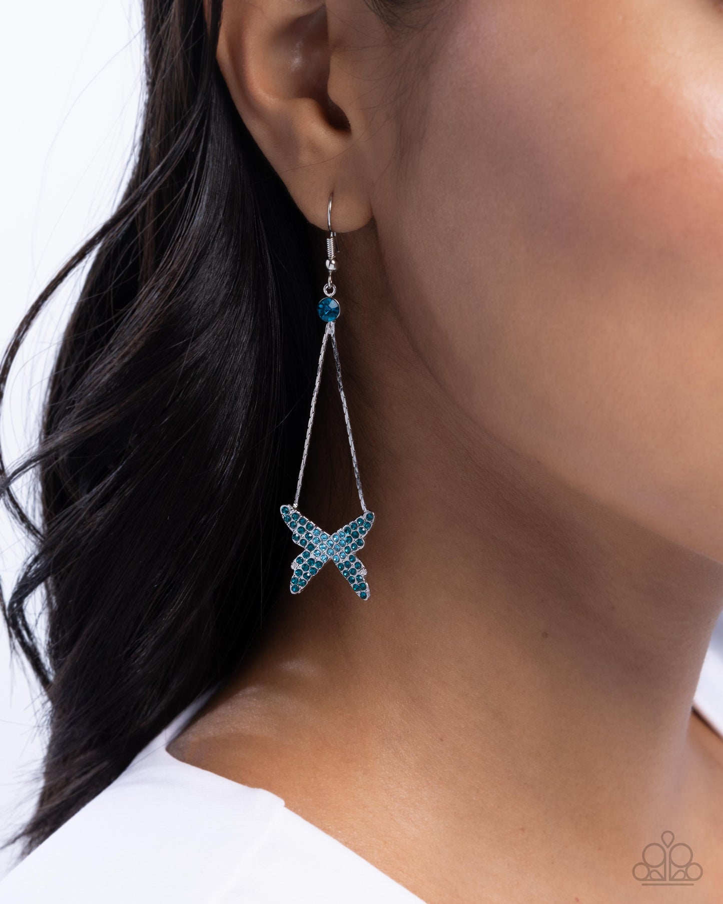 Paparazzi Accessories-Pick A FLIGHT Blue Zircon Butterfly Lure Earrings