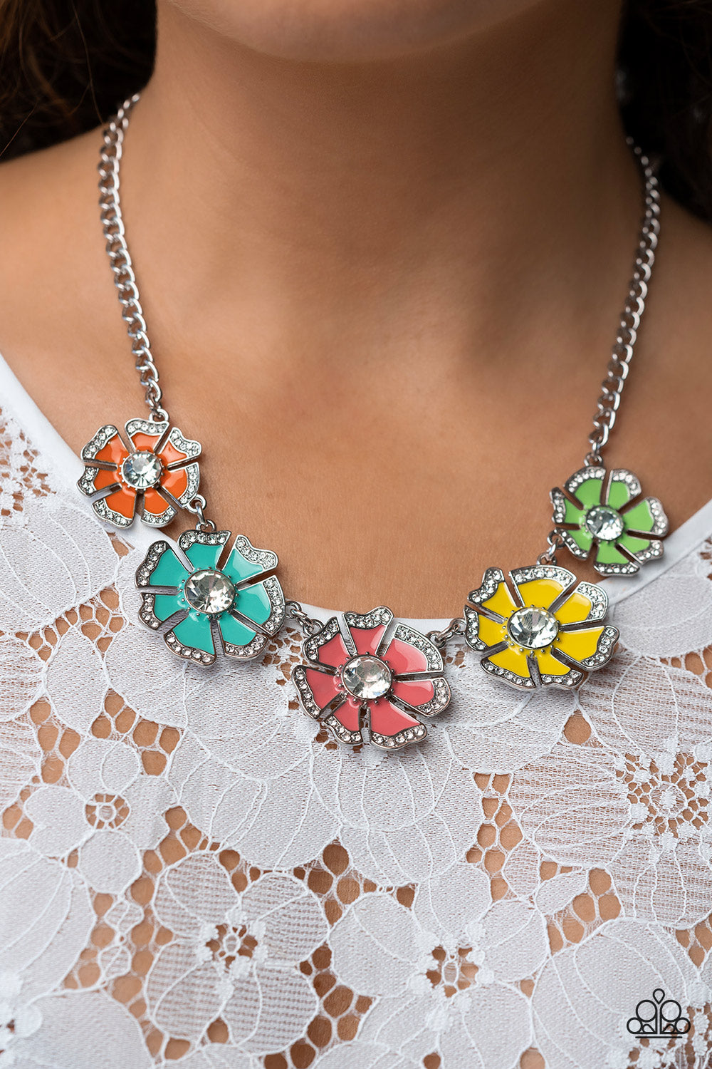 Paparazzi Accessories-Playful Posies Multi LOTP Rhinestone Necklace Set