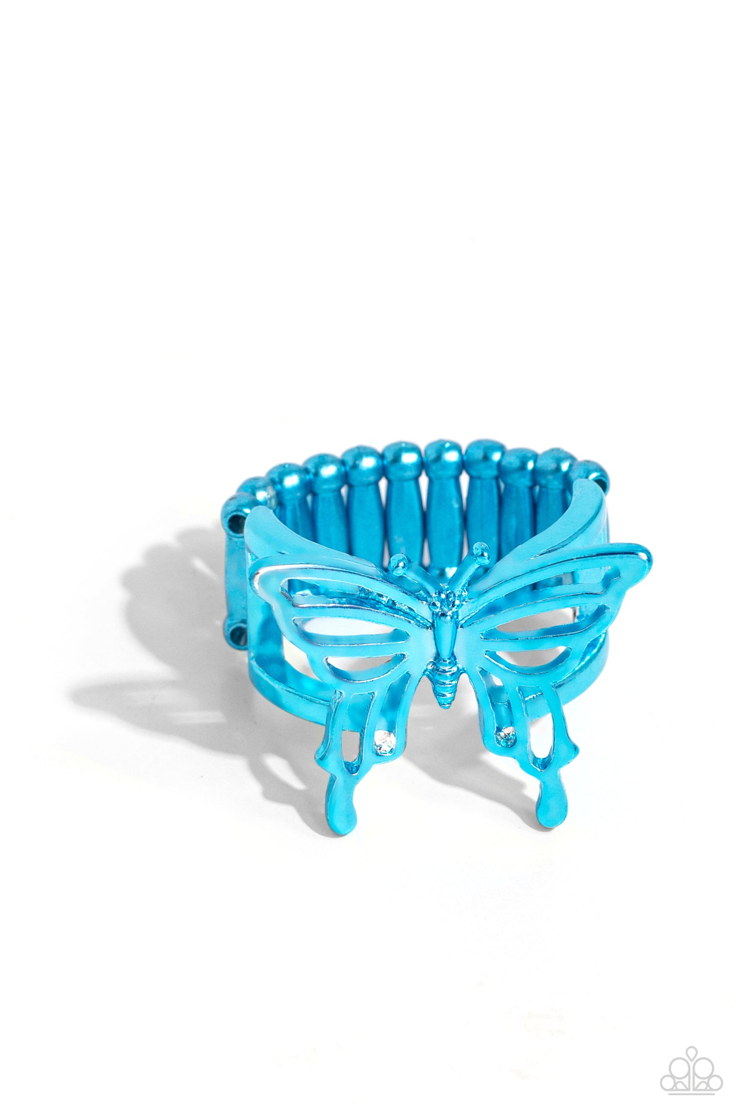 Paparazzi Accessories-Playfully Polished Blue Metallic Butterfly Ring