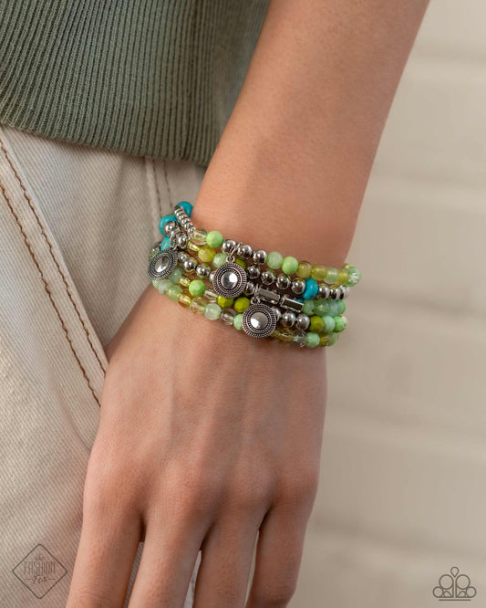 sPaparazzi Accessories-Poignant Pairing Green Stretchy Beads Bracelet