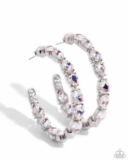 Paparazzi Accessories-Presidential Pizzazz White Glittery Hoop Earrings