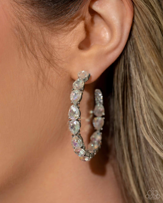 Paparazzi Accessories-Presidential Pizzazz White Glittery Hoop Earrings