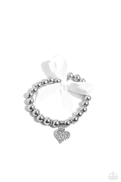 Paparazzi Accessories-Prim And Pretty Silver Pearl Ribbon Bracelet