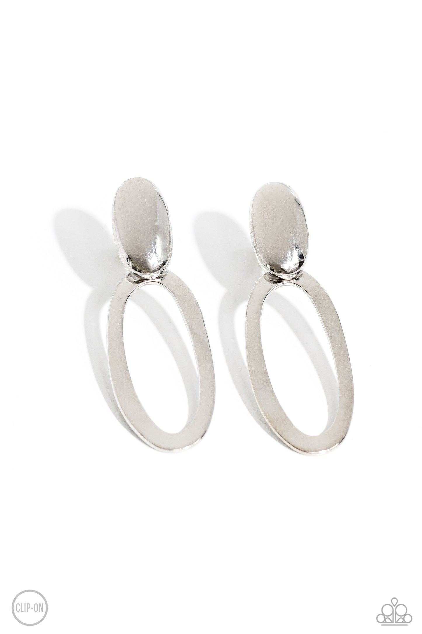 Paparazzi Accessories-Pull OVAL! Silver Oval Clip-On Earrings