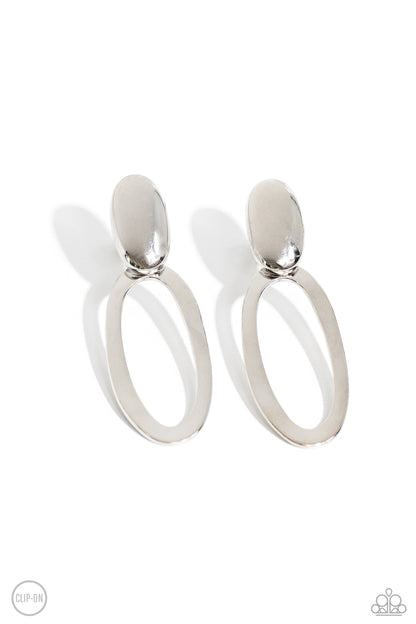 Paparazzi Accessories-Pull OVAL! Silver Oval Clip-On Earrings