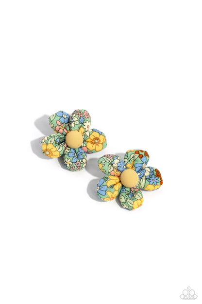 Paparazzi Accessories-Quilted Paradise Green Puffy Blossom Hair Clips