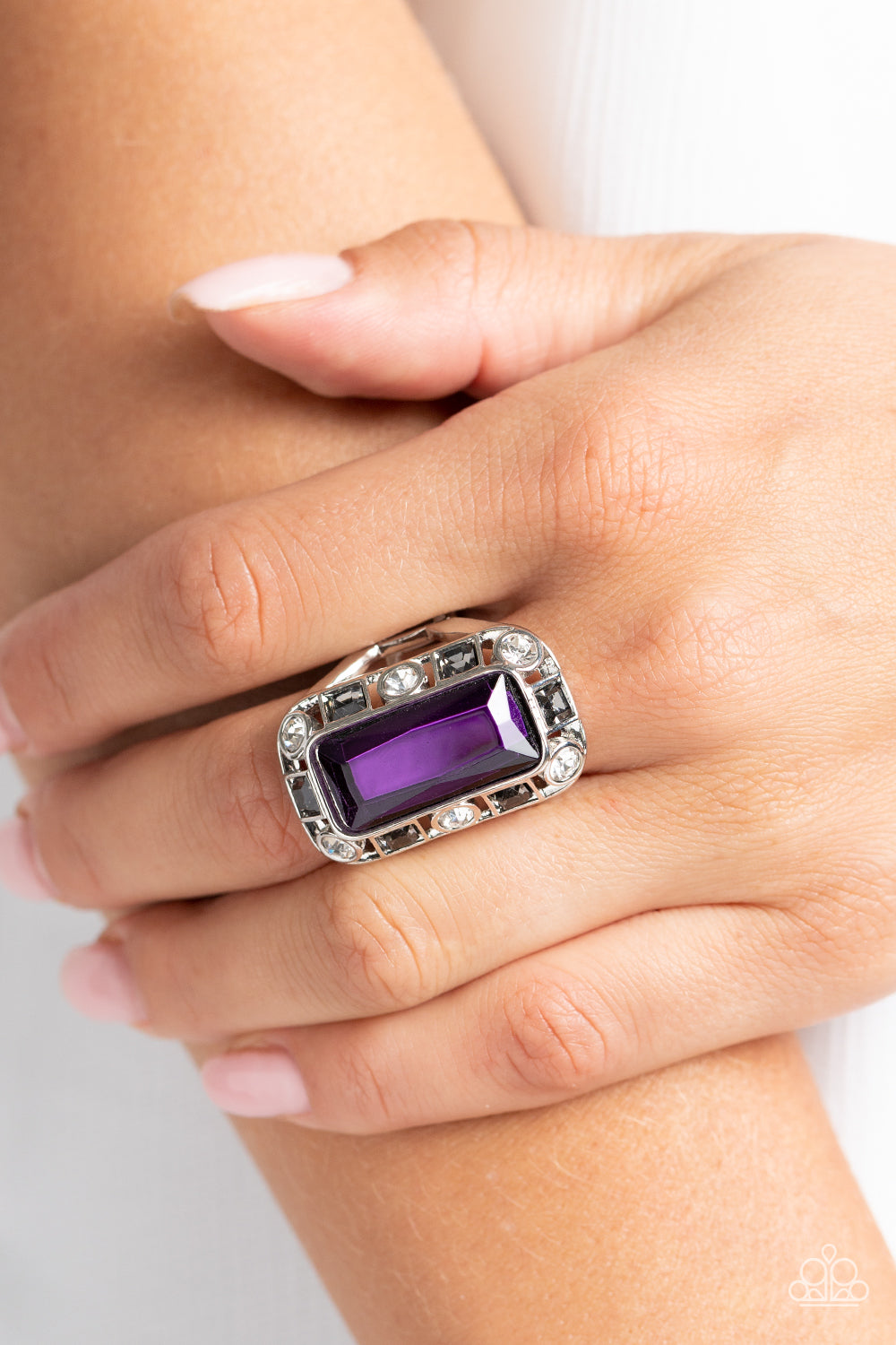 Paparazzi Accessories-Radiant Rhinestones Purple Oversize Emerald Ring