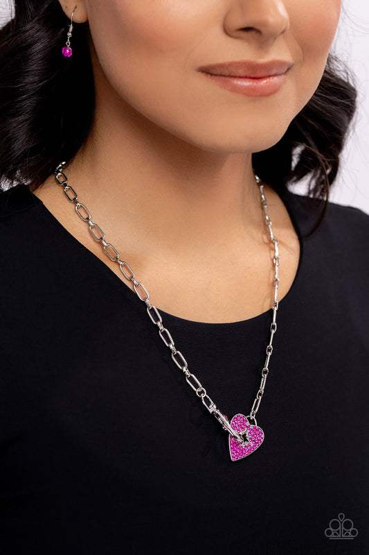 Paparazzi Accessories-Radical Romance Pink Paperclip Heart Necklace Set