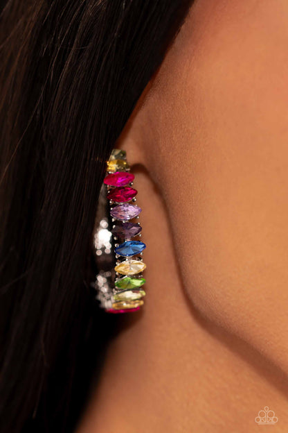 Paparazzi Accessories-Rainbow Range Multi Colorful Marquise Hoop Earrings