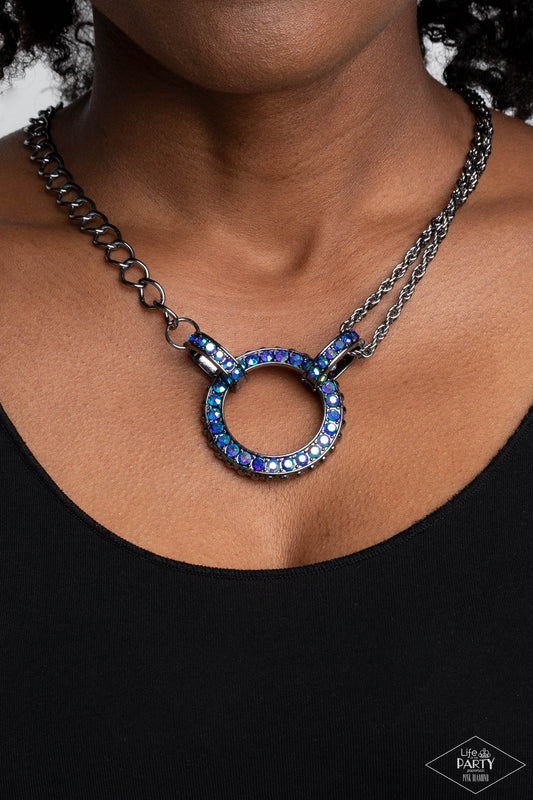 Paparazzi Accessories-Razzle Dazzle Blue UV Rhinestone Pendant Set