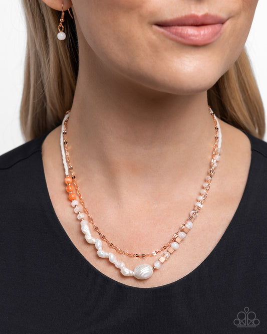 Paparazzi Accessories-Realistic Range Copper Milky Bead Necklace Set