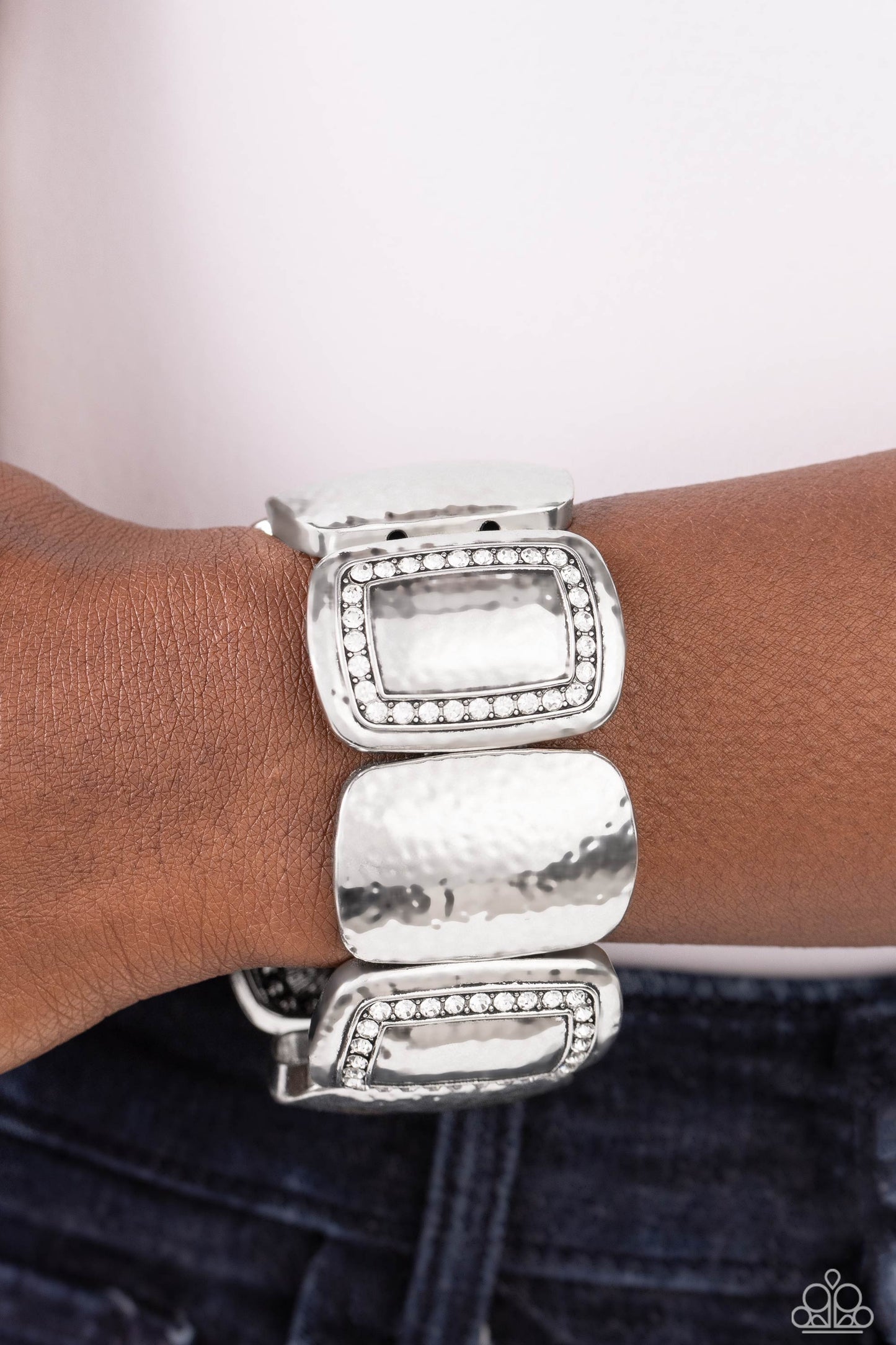 Paparazzi Accessories-Refined Radiance White Rhinestone Disc Bracelet