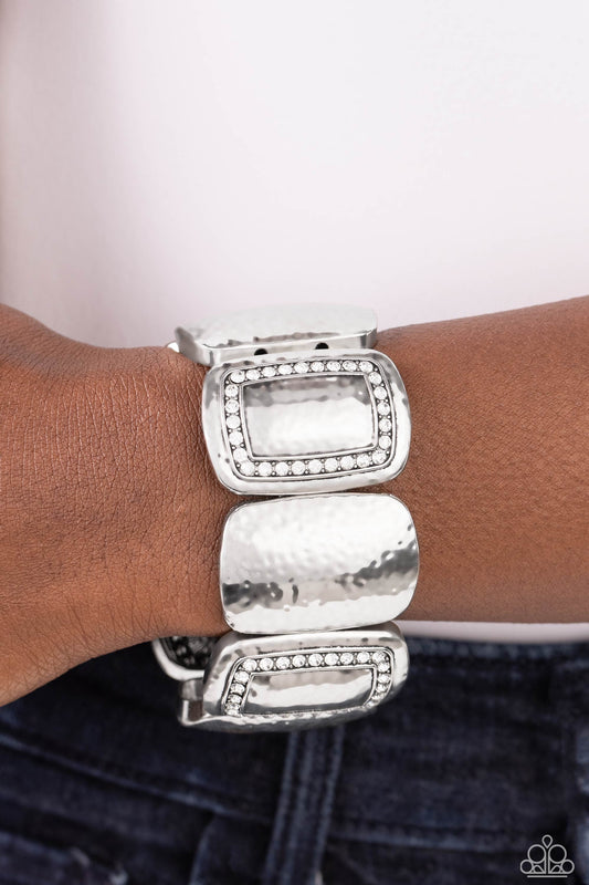 Paparazzi Accessories-Refined Radiance White Rhinestone Disc Bracelet