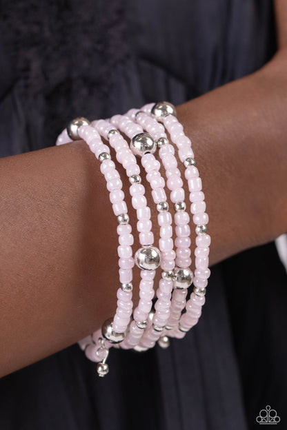 Paparazzi Accessories-Refined Retrograde Pink Seed Bead Coil Bracelet