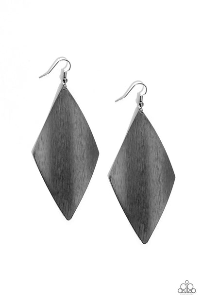 Paparazzi Accessories-Retro Rally Black Kite Shaped Shimmer Earrings