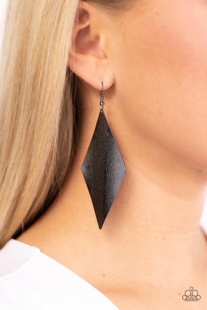 Paparazzi Accessories-Retro Rally Black Kite Shaped Shimmer Earrings